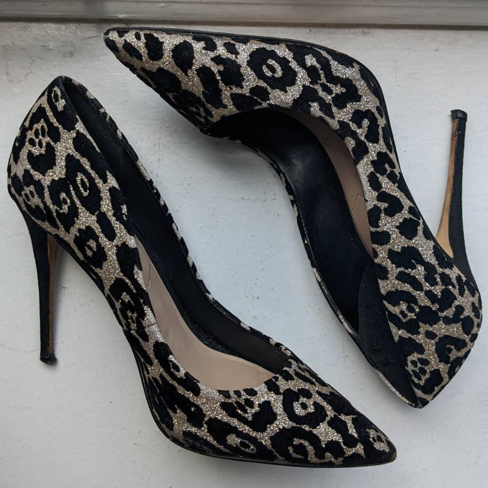 Aldo Black and Gold Leopard Print Heels
